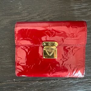Louis Vuitton Shiny Red Wallet with Gold Accents